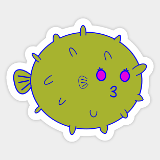 Kawaii Cute Kissy Pufferfish, Pufferfish Lover Sticker